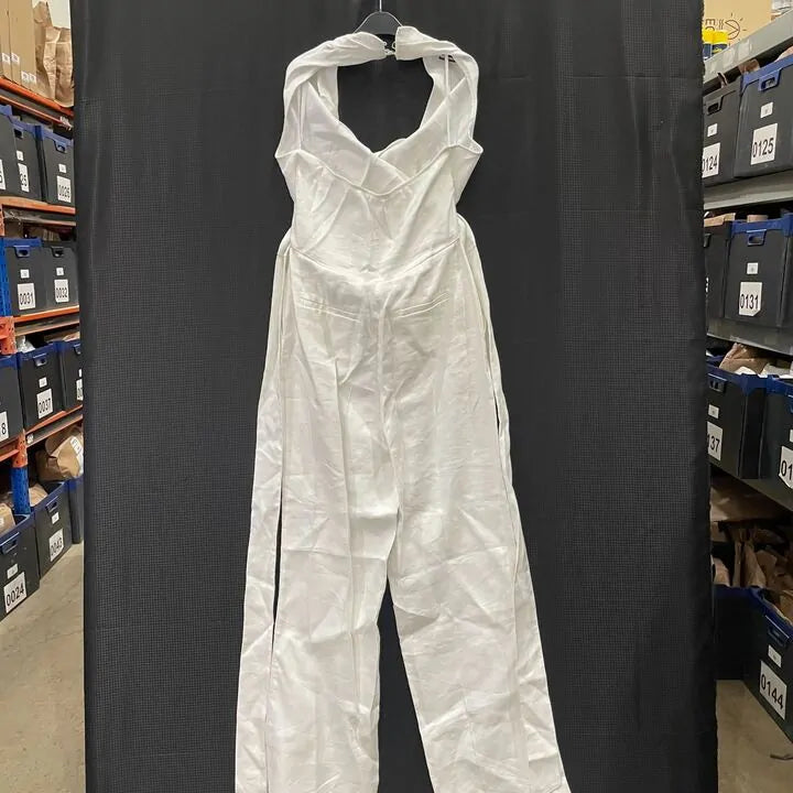 Reiss - White Carmen Halter Neck Linen Blend Jumpsuit Size: Uk 10
