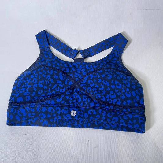Sweaty Betty - Power Medium Support Sports Bra Blue Painted Animal Print Size: Small