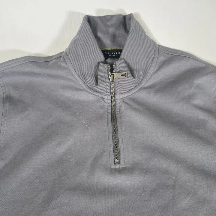 Ted Baker-L-Charcoal Antram Half Zip Cotton Blend Jumper Size: Large
