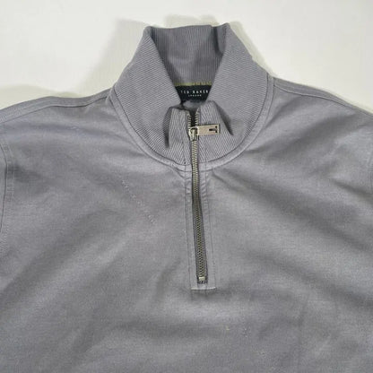 Ted Baker-L-Charcoal Antram Half Zip Cotton Blend Jumper Size: Large