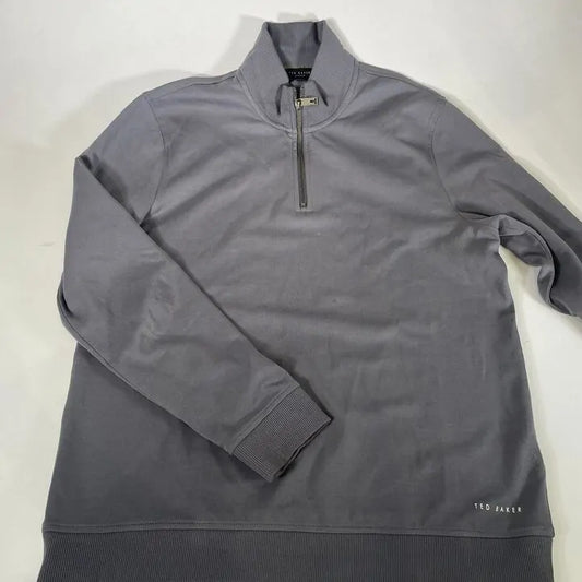 Ted Baker-L-Charcoal Antram Half Zip Cotton Blend Jumper Size: Large