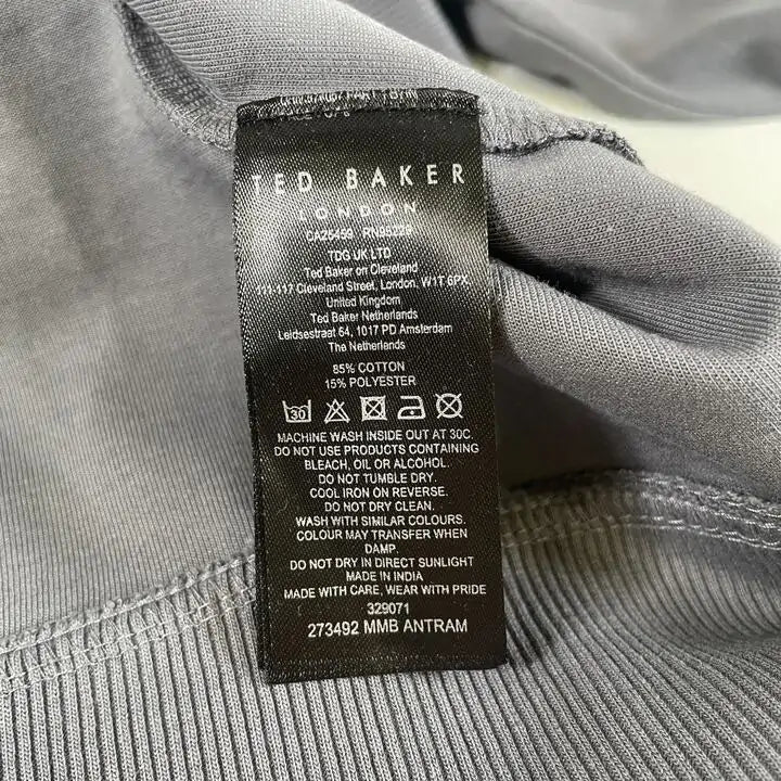 Ted Baker-L-Charcoal Antram Half Zip Cotton Blend Jumper Size: Large