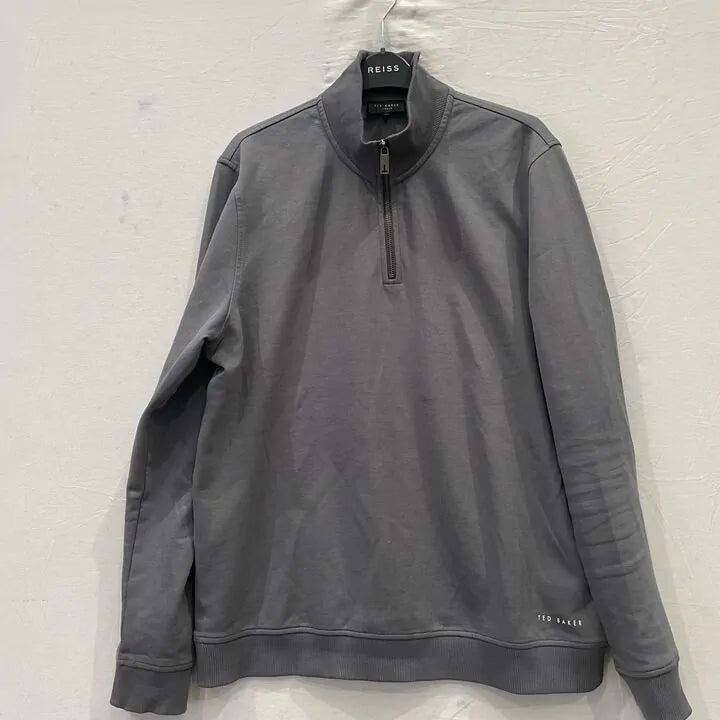 Ted Baker-L-Charcoal Antram Half Zip Cotton Blend Jumper Size: Large