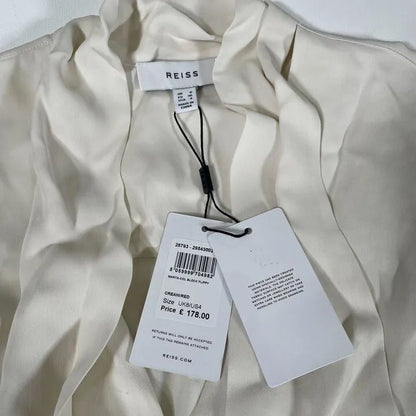 Reiss - Cream Marta Tie Neck Mini Dress Size: Uk 8