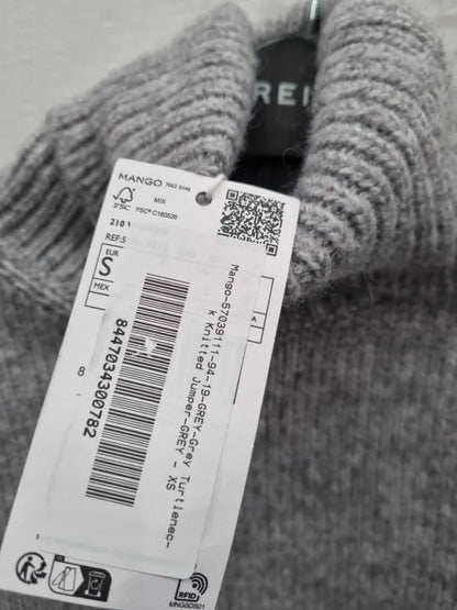 Mango Grey Turtleneck Knitted Jumper Size: Xsmall