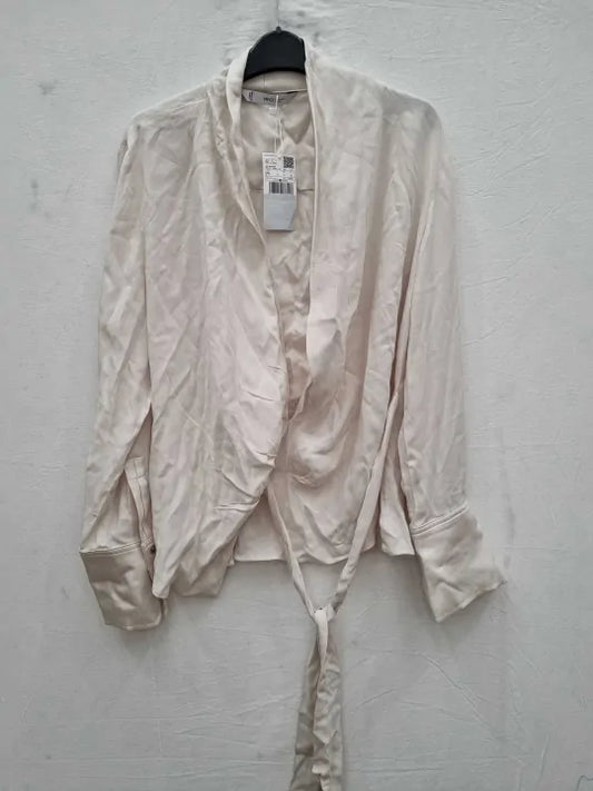 Mango - Ecru Double-Breasted Blouse With Bow Size: Medium