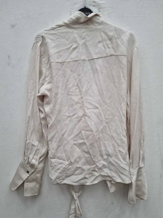 Mango - Ecru Double-Breasted Blouse With Bow Size: Medium