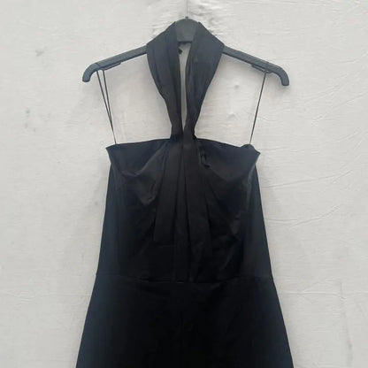 Mango - Black Halter-Neck Twist Jumpsuit Size: Medium