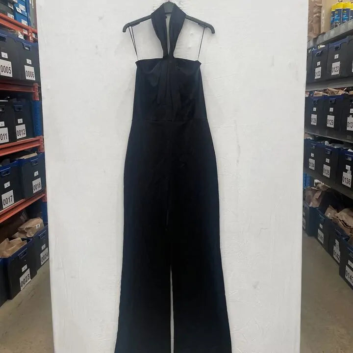 Mango - Black Halter-Neck Twist Jumpsuit Size: Medium