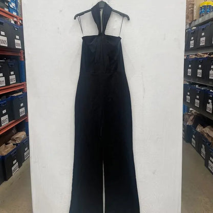Mango - Black Halter-Neck Twist Jumpsuit Size: Medium