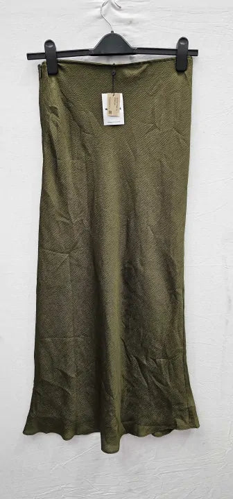 Whistles - Khaki Satin Bias Cut Skirt - Green Size: Uk12