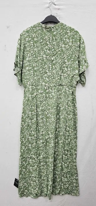 Ro & Zo - Green Ditsy Print Tuck Waist Midi Dress - Green Size: Uk14