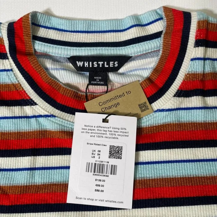 Whistles - 6- Multi Stripe Ribbed Crew Knit Jumper Size: Uk 6