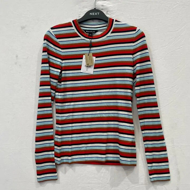 Whistles -12- Multi Stripe Ribbed Crew Knit Jumper Size: Uk 12