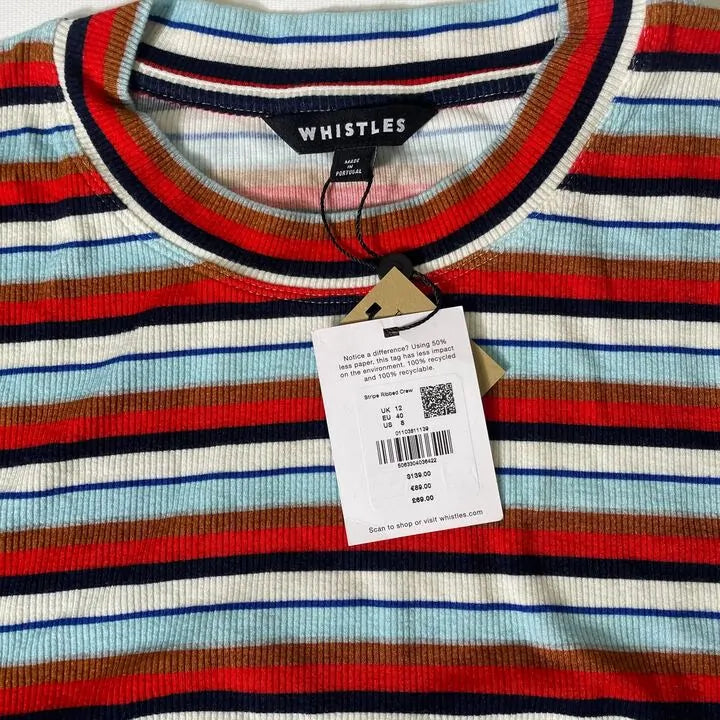 Whistles -12- Multi Stripe Ribbed Crew Knit Jumper Size: Uk 12