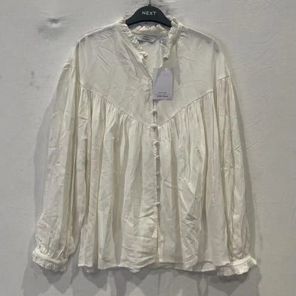 & Other Stories - Ivory Ruffle Trim Drape Blouse Size: Small