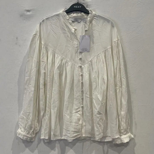 & Other Stories - Ivory Ruffle Trim Drape Blouse Size: Small