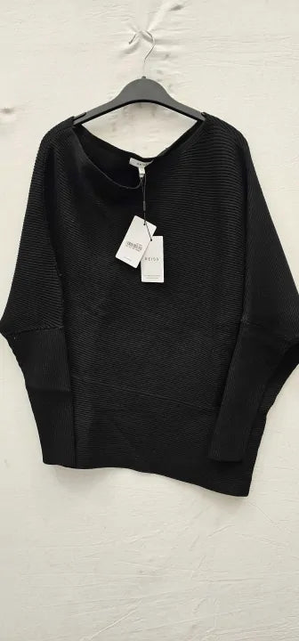 Reiss - Black Lorna Draped Knitted Top - Black Size: L