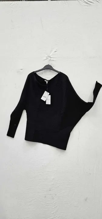 Reiss - Black Lorna Draped Knitted Top - Black Size: L
