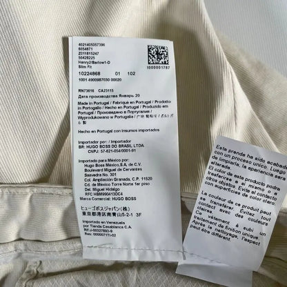 Boss - Cream Hanry Cotton Blend Trousers Size: 46R