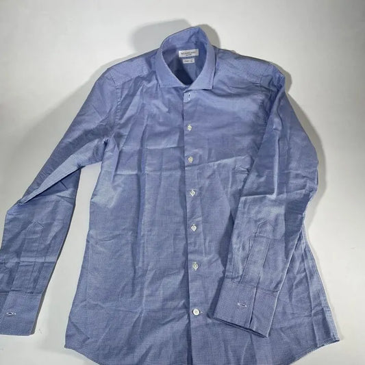 Richard James Savile Row - Blue Check Contemporary Fit Cotton Shirt Size: 15 1/2- 39 Cm