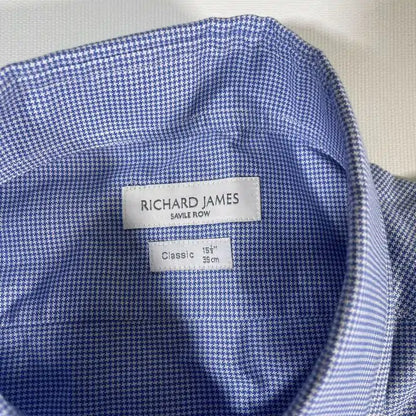 Richard James Savile Row - Blue Check Contemporary Fit Cotton Shirt Size: 15 1/2- 39 Cm