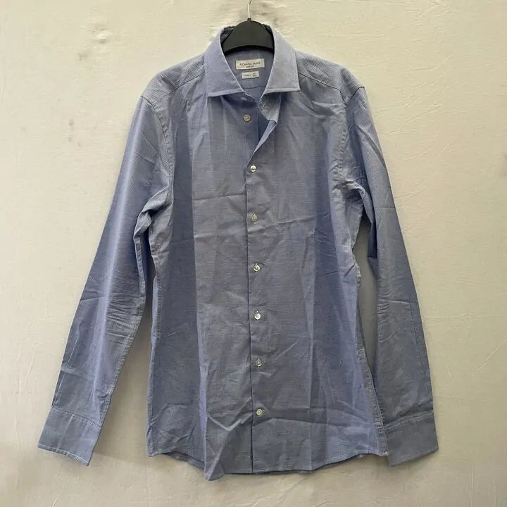 Richard James Savile Row - Blue Check Contemporary Fit Cotton Shirt Size: 15 1/2- 39 Cm