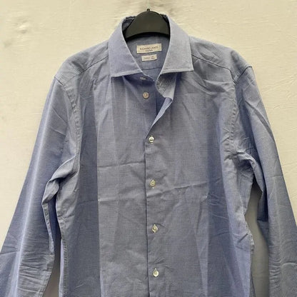 Richard James Savile Row - Blue Check Contemporary Fit Cotton Shirt Size: 15 1/2- 39 Cm