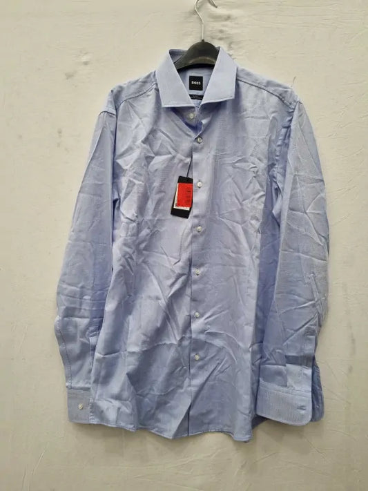 Boss - Light Blue Hank Stretch Cotton Shirt Size: 42
