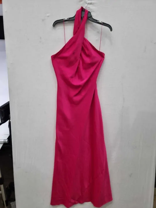 Adrianna Papell - Hot Pink Stretch Satin Halter Gown  Size: Uk 12