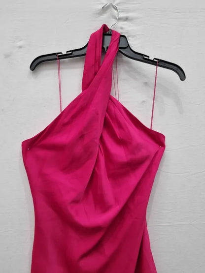 Adrianna Papell - Hot Pink Stretch Satin Halter Gown  Size: Uk 12