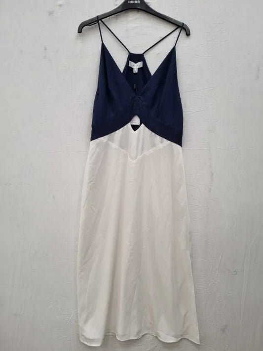 Reiss Ivory/Navy Ella Colour Block Midi Dress Size: Uk 12