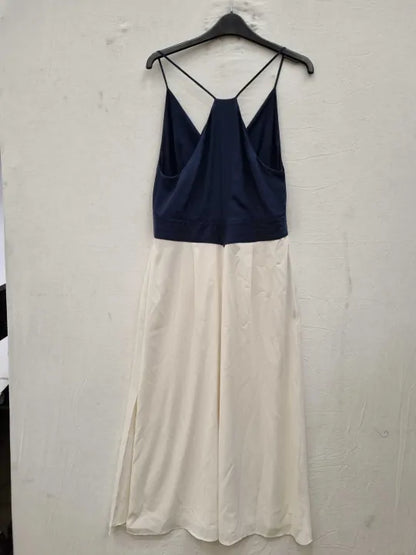 Reiss Ivory/Navy Ella Colour Block Midi Dress Size: Uk 12