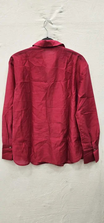 Mango - Fuschia Relaxed Collared Blouse - Red Size: Xs