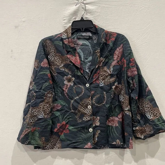 Desmond &Dempsey-Wboxshsoleinavy-L-Navy-Multi Soleia Leopard Womens Boxy Shirt Size: Large