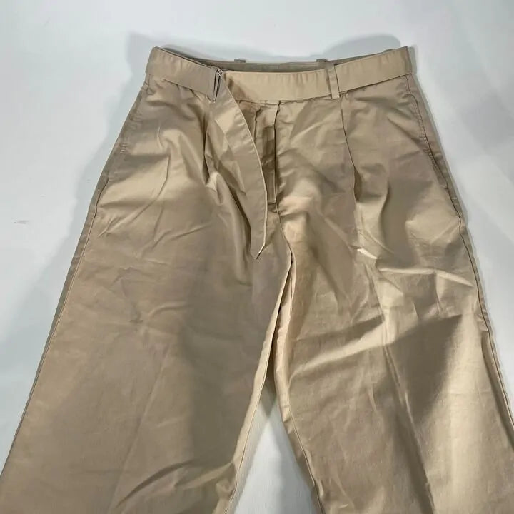 Reiss - Beige Hutton Belted Cotton Blend Trousers Size: Uk 12
