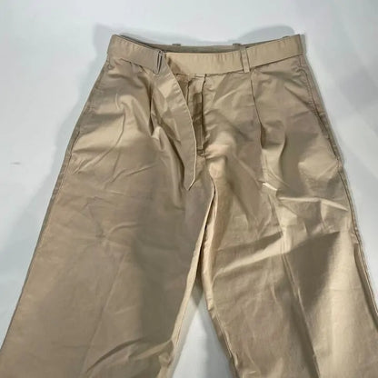 Reiss - Beige Hutton Belted Cotton Blend Trousers Size: Uk 12