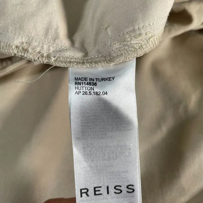 Reiss - Beige Hutton Belted Cotton Blend Trousers Size: Uk 12