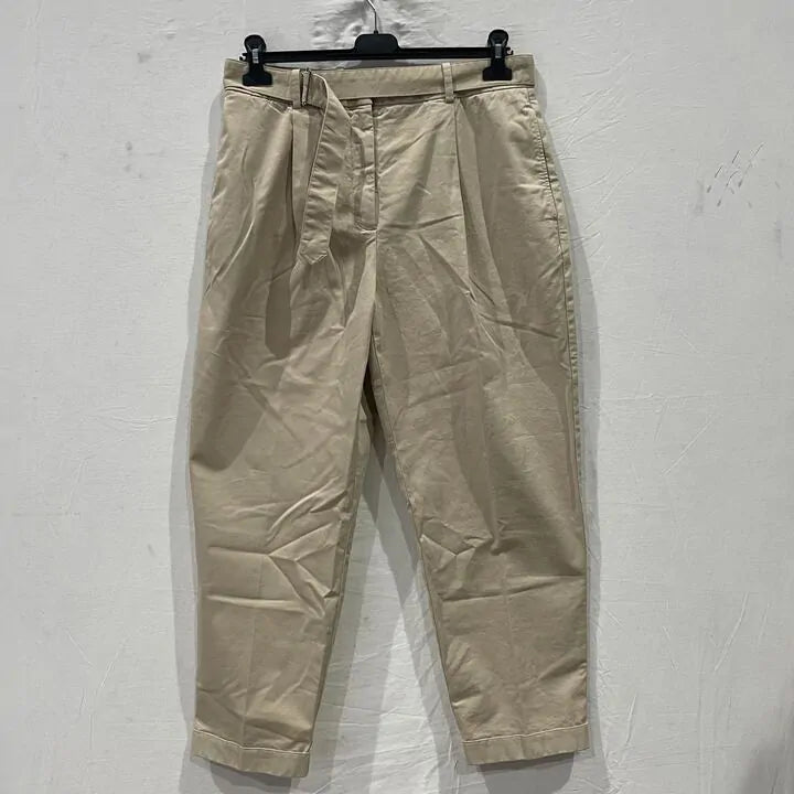Reiss - Beige Hutton Belted Cotton Blend Trousers Size: Uk 12
