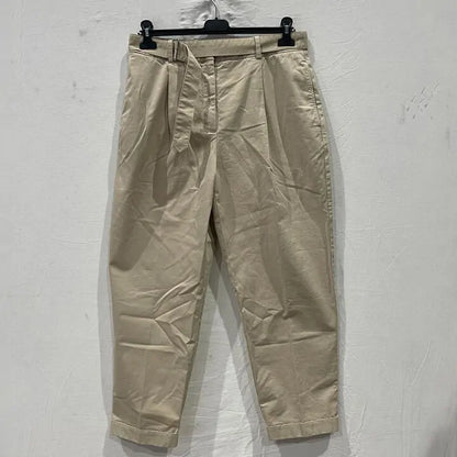 Reiss - Beige Hutton Belted Cotton Blend Trousers Size: Uk 12