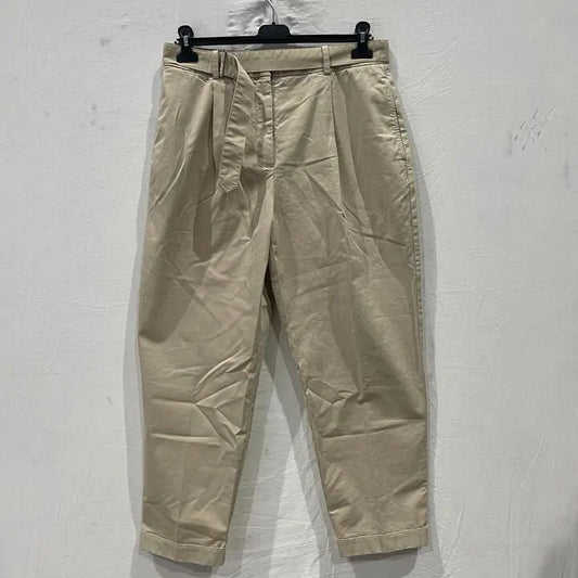 Reiss - Beige Hutton Belted Cotton Blend Trousers Size: Uk 12