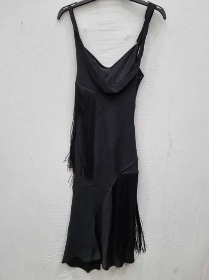 Victoria Beckham - Black Tassel Midi Dress Size: Uk 8