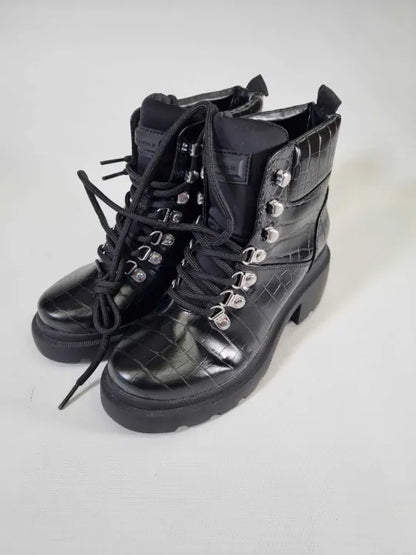 Kendall + Kylie Black Rory Vegan Leather Croc Hiker Boots Size: Uk 5