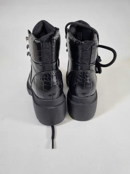Kendall + Kylie Black Rory Vegan Leather Croc Hiker Boots Size: Uk 5
