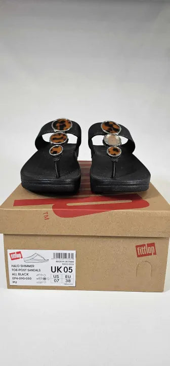Fitflop - Sparkle Black Halo Shimmer Toe Post Sandal - Black Size: Uk5