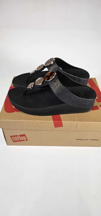 Fitflop - Sparkle Black Halo Shimmer Toe Post Sandal - Black Size: Uk5