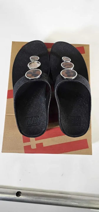 Fitflop - Sparkle Black Halo Shimmer Toe Post Sandal - Black Size: Uk5