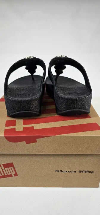 Fitflop - Sparkle Black Halo Shimmer Toe Post Sandal - Black Size: Uk5