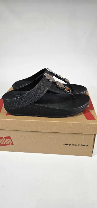 Fitflop - Sparkle Black Halo Shimmer Toe Post Sandal - Black Size: Uk5