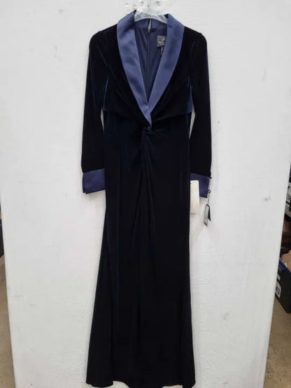 Adrianna Papell Navy-Black Velvet Tuxedo Gown Size: Uk 8